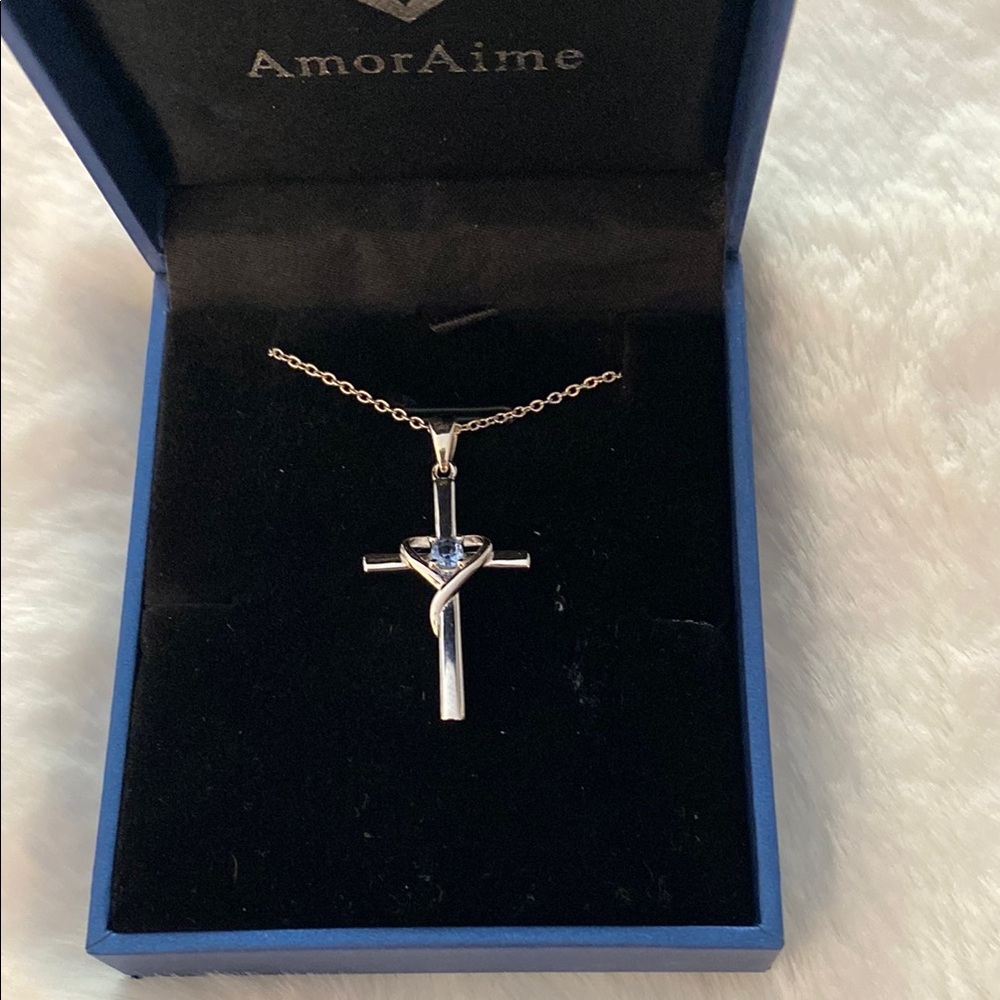 Blue and Silver Cross Pendant Necklace